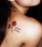 Cute Small Red-Rose Shoulder Blade Tattoo Design for Women