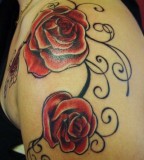 Swirly Red Roses Shoulder Tattoos for Women - Flower Tattoos