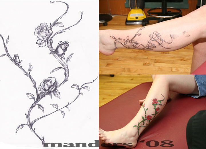 Three Steps Make Rose Vine Tattoo