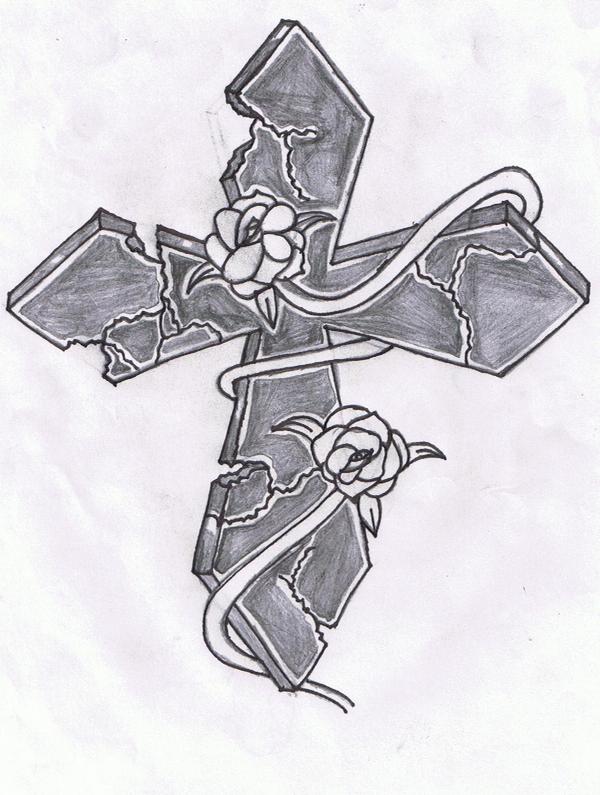 Stone Cross With A Rose Vine Photos For Tattoo Man