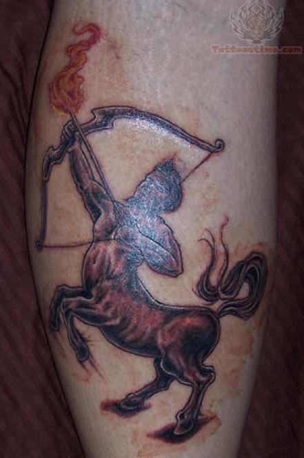 Sagittarius Zodiac Tattoo on Calf