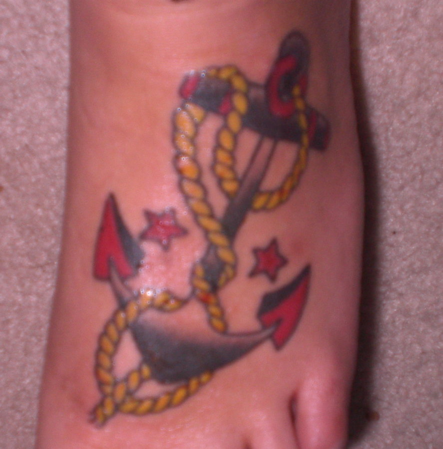 Sailor Jerry Anchor Tattoo On Foot