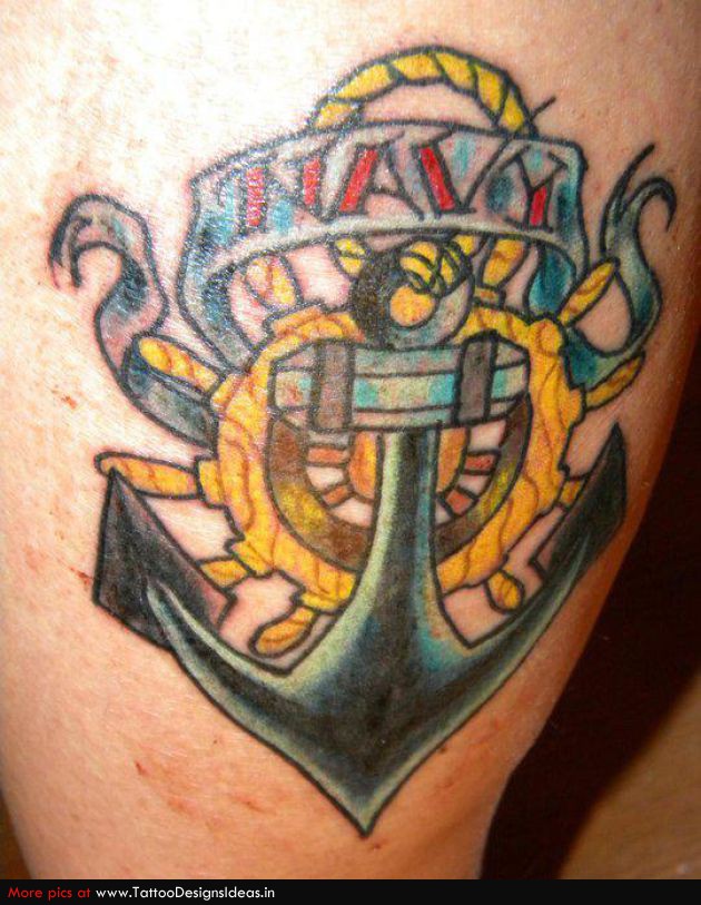 Upper Arm Tattoo Design With Color Tattoo Of Anchor