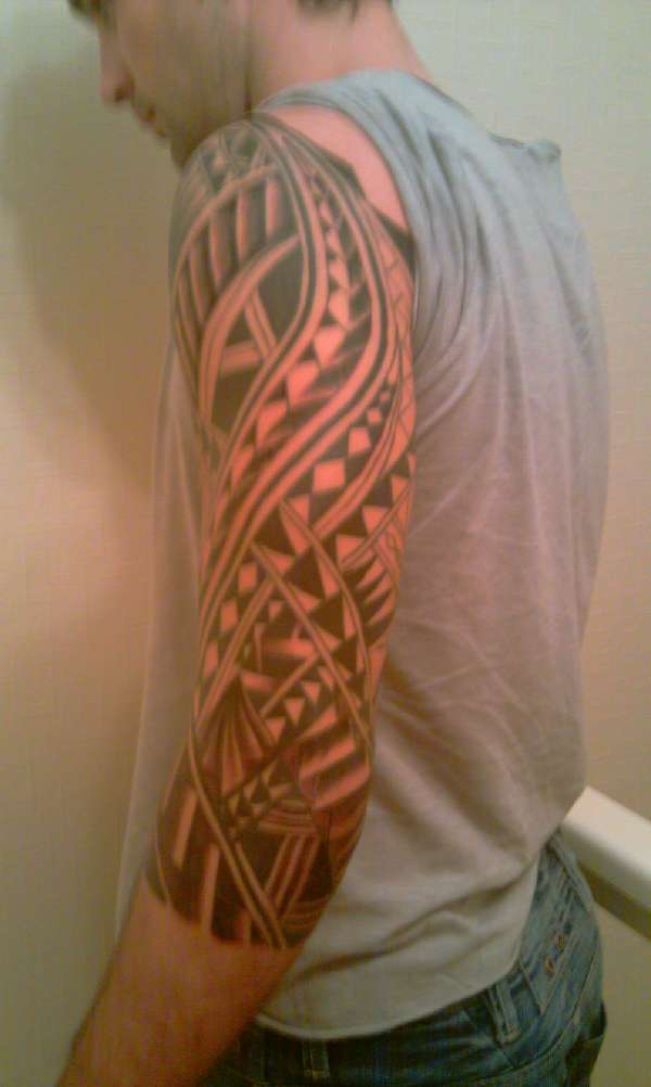 Red Cool Samoan Sleeve Tattoo idea
