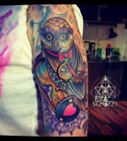 Sleeve Tattoo for Men of Owl and Swirls Tattoo Designs
