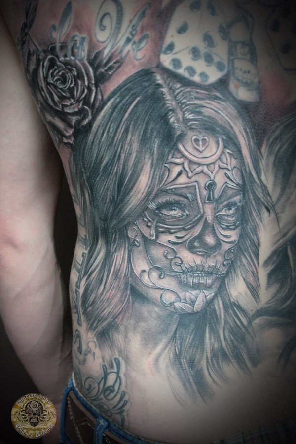 Santa Muerte Part Back Tattoo