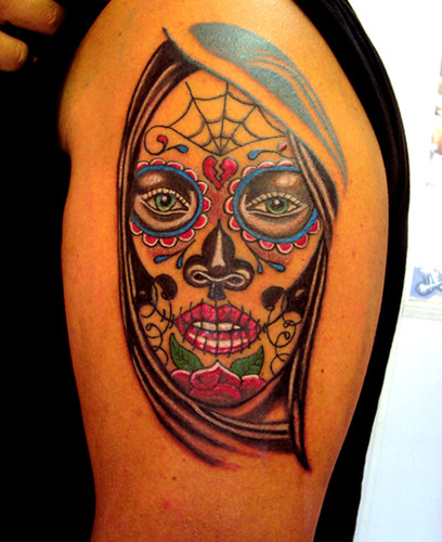 Beautiful Half Sleeve Tattoo Santa Muerte