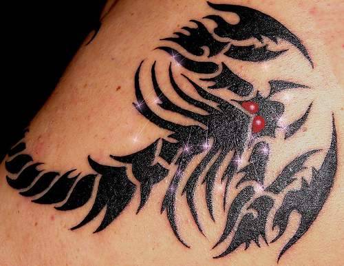Sparkling Red Eyes Scorpion Tattoo