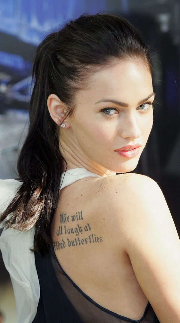 Exotic Megan Fox Scripture Tattoos