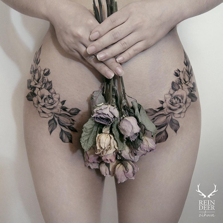 sensual-hip-flower-tattoos