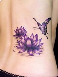Purple September Birth Flower and Butterfly Tattos