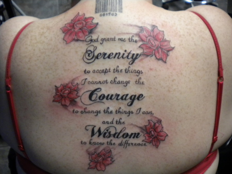 Roses And Lettering Serenity Prayer Tattoo