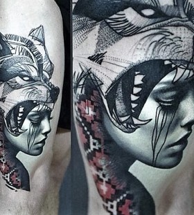 shaman-lady-and-wolf-tattoo
