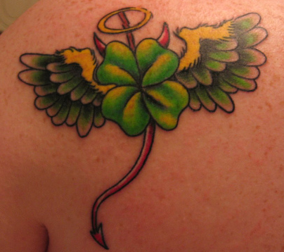 Shamrock Clover winged Tattoo Designs