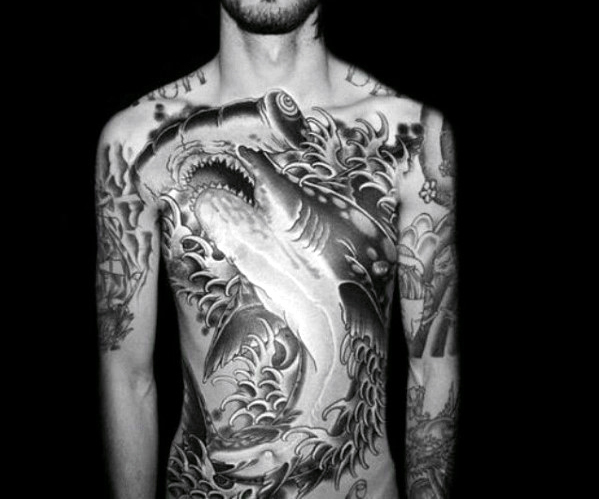 shark chest tattoos for men