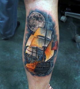 ship and moon tattoos for men