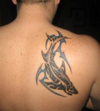 Shark and Tribal Tattoo Design on Shoulder