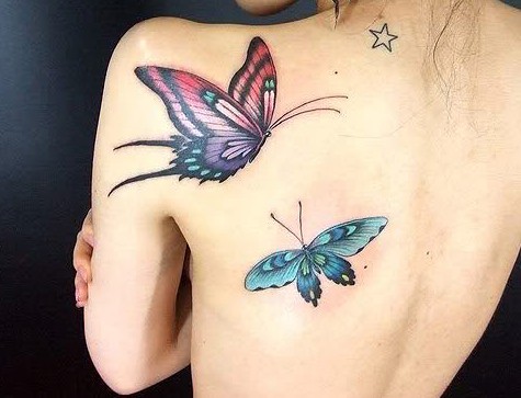 Feminine Flying Butterflies Shoulder / Back Tattoo for Women