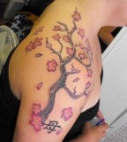 Beautiful Pink Sakura Trees Shoulder Tattoos Designs For Women