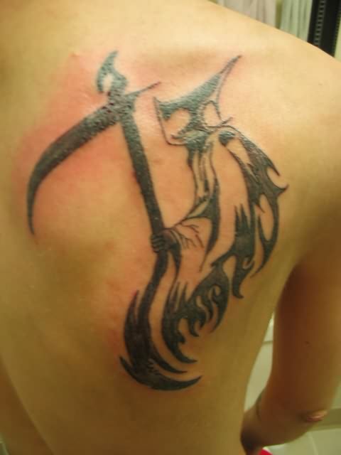 Grim Reaper Back Shoulder Tattoo For Men