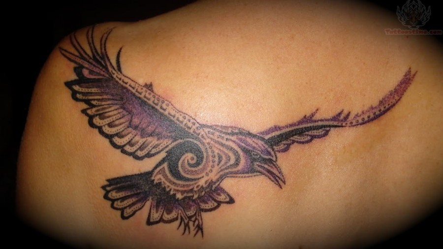Tribal Crow Tattoo On Back For Men