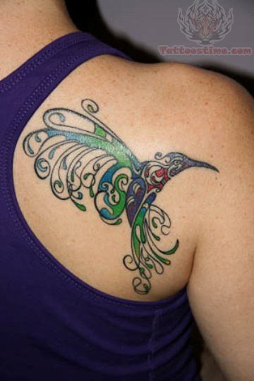 Hummingbird Back Shoulder Tattoos for Woman