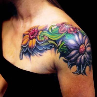 Flowers Shoulder Tattoo Design Ideas for Woman