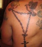 Birds And Rosary Tattoo On Back Shoulder