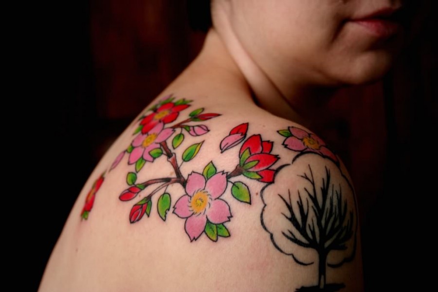 Cherry Blossom Upper Shoulder Tattoo