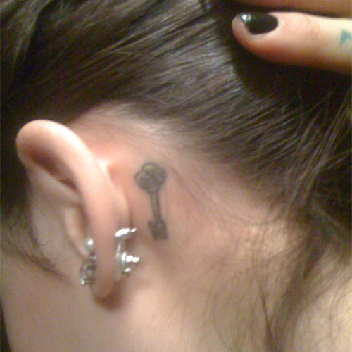 Skeleton Key Girls Tattoo Design on Behind the Ear