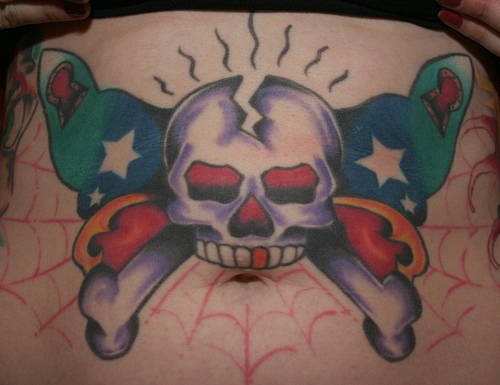 Abdomen Skull Tattoo Design