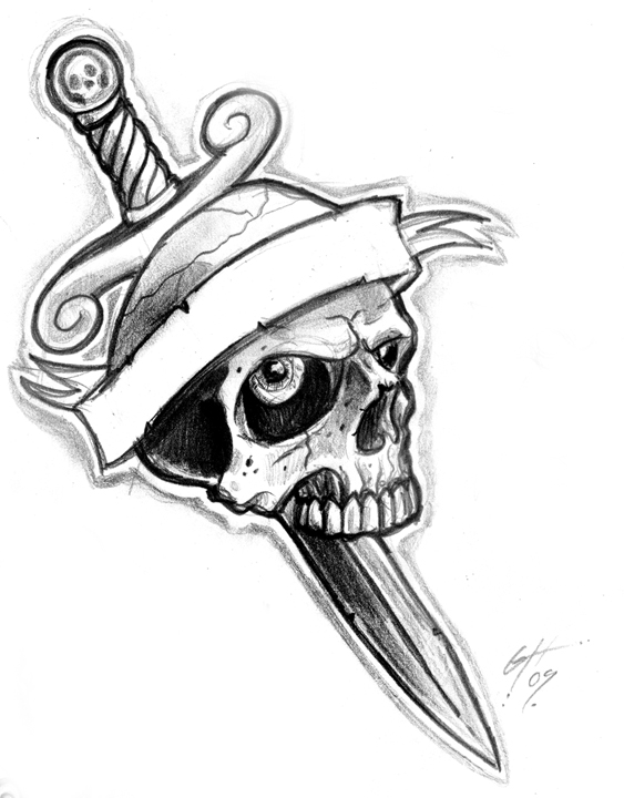 Dagger And Skull Sample Tattoo Design By Themacrat