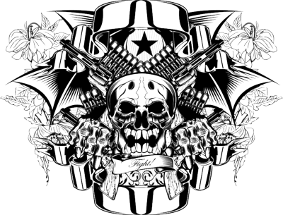 Cool Bat-Pistol and Skull Tattoo Design Sample