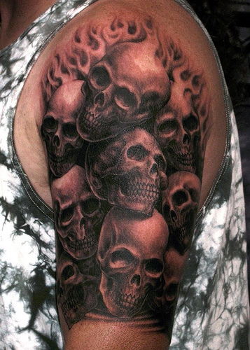 Amazingly Awesome Horror Flaming Skulls Tattoo Design for Men