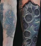 Awesome Completed Covering Work with Skull Tattoos