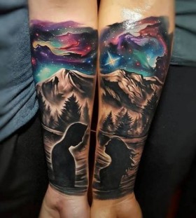 sky mountain couple love couple tattoo