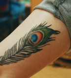 Amazing Feather Peacock Tattoo On Leg