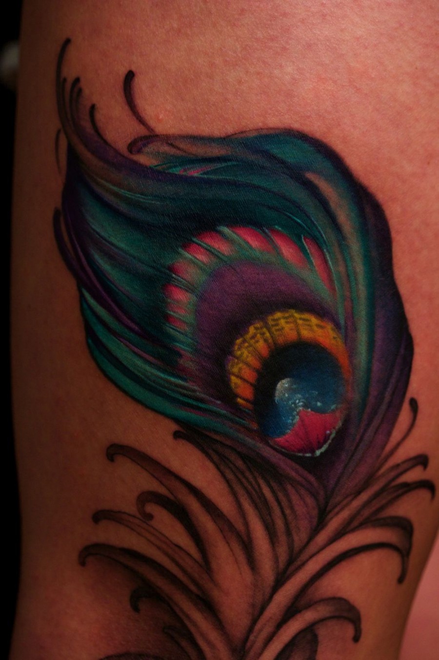 Jeff Gogue Peacock Feather Leg Tattoo