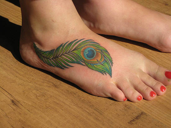 Cute Peacock Feather Tattoo On Foot