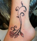 Rose And Footstalk Tattoo on Angkle