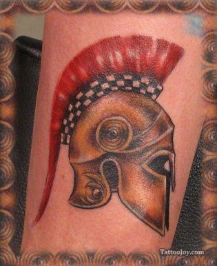 Colored Spartan Helmet Tattoo