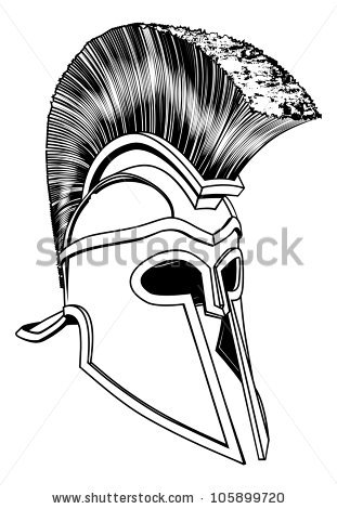 Monochrome Illustration Of A Bronze Spartan Helmet