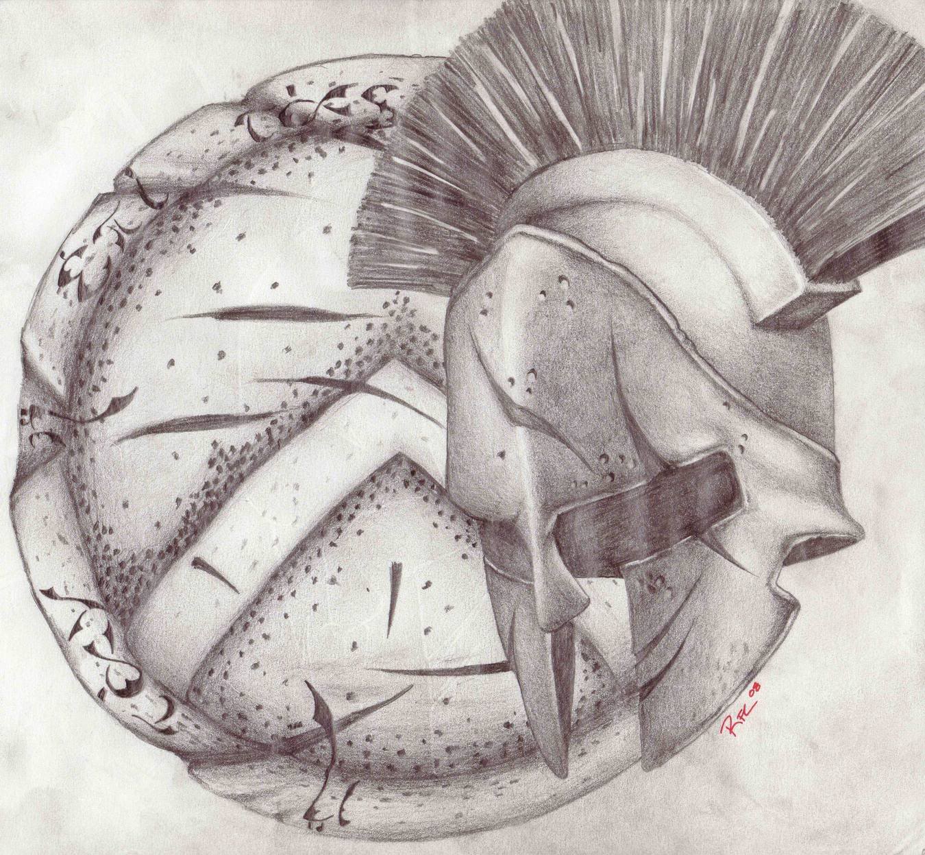 Personal Spartan Shield And Helmet Tattoo Concept.