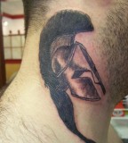 Spartan Helmet Tattoo On The Neck