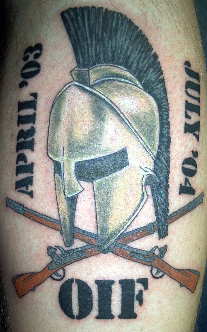 Spartan Helmet With Double Gun Tattoo