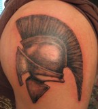 Left Arm Spartan Helmet Tattoos