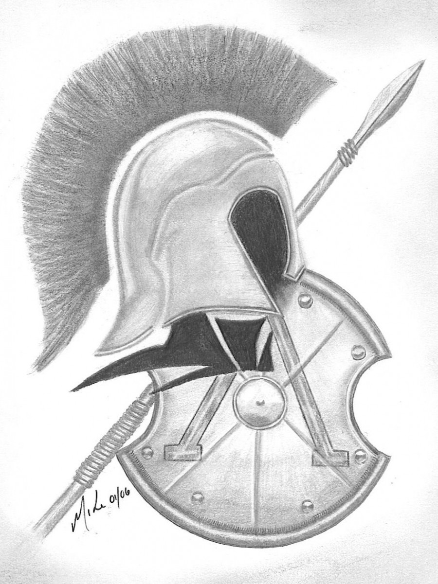 Spartan Tattoo With Spear & Shield. 