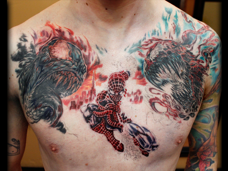 Carnage Versus Spiderman Chest Tattoo Design
