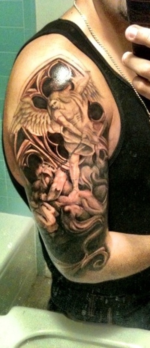 Saint Michael The Archangel Tattoo Ideas On Upper Arm - | TattooMagz