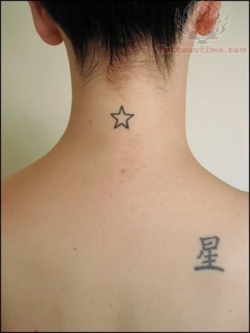 Small Star Tattoo On Back Neck for Woman